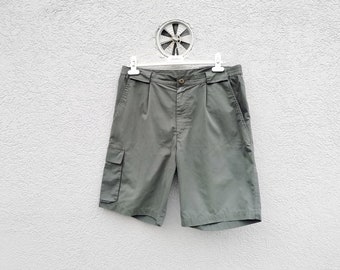Green Hiking Shorts size Large -  Alpine Trekking Pants  - Vintage Workwear Cargo  Trousers for Men