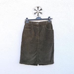 Benetton olijfgroene corduroy midirok jaren 90 (W26)