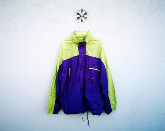 Men's Vintage Y2k BRUGI Windbreaker Parka size XL |  Color Block Skater Jacket | Retro  Outerwear