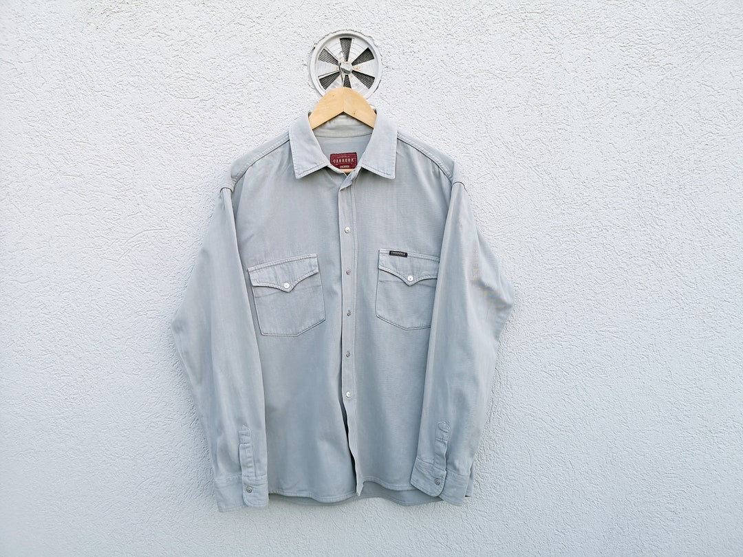Pale Green Denim Shirt Mens Size Large 41/42 Vintage 80s Etsy