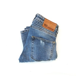 Y2k Cyberpunk Distressed Style Jeans | Slim Fit Blue Ripped Stretch Denim