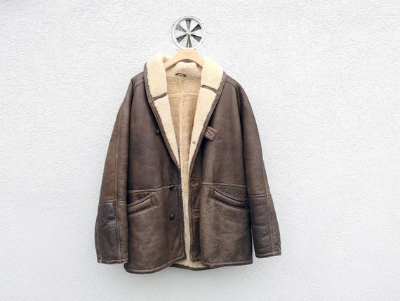 Brown Shearling Coat size 52/Large -  Vintage 80s… - image 1