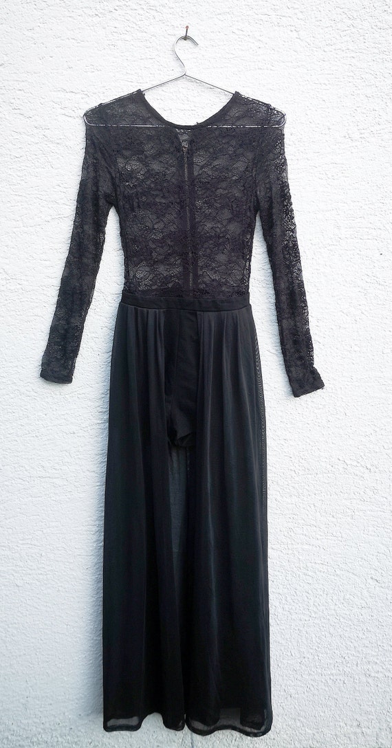 Womens 90s Black Lace Playsuit Gothic Style size … - image 2