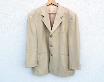 Vintage Laurent Cerrer Linen Blend Blazer Beige Italian Wedding Jacket XL