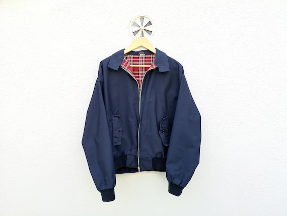 ジャケット・アウター 60s 70s USA fade blue harrington jacket Vintage Blue Harrington Jacket: Men's Tartan Lined Bomber