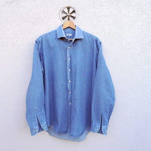 Vintage Lionetti Jeans Shirt: Men&#39;s Western Cowboy Denim, Made in Italy, Size 17/43