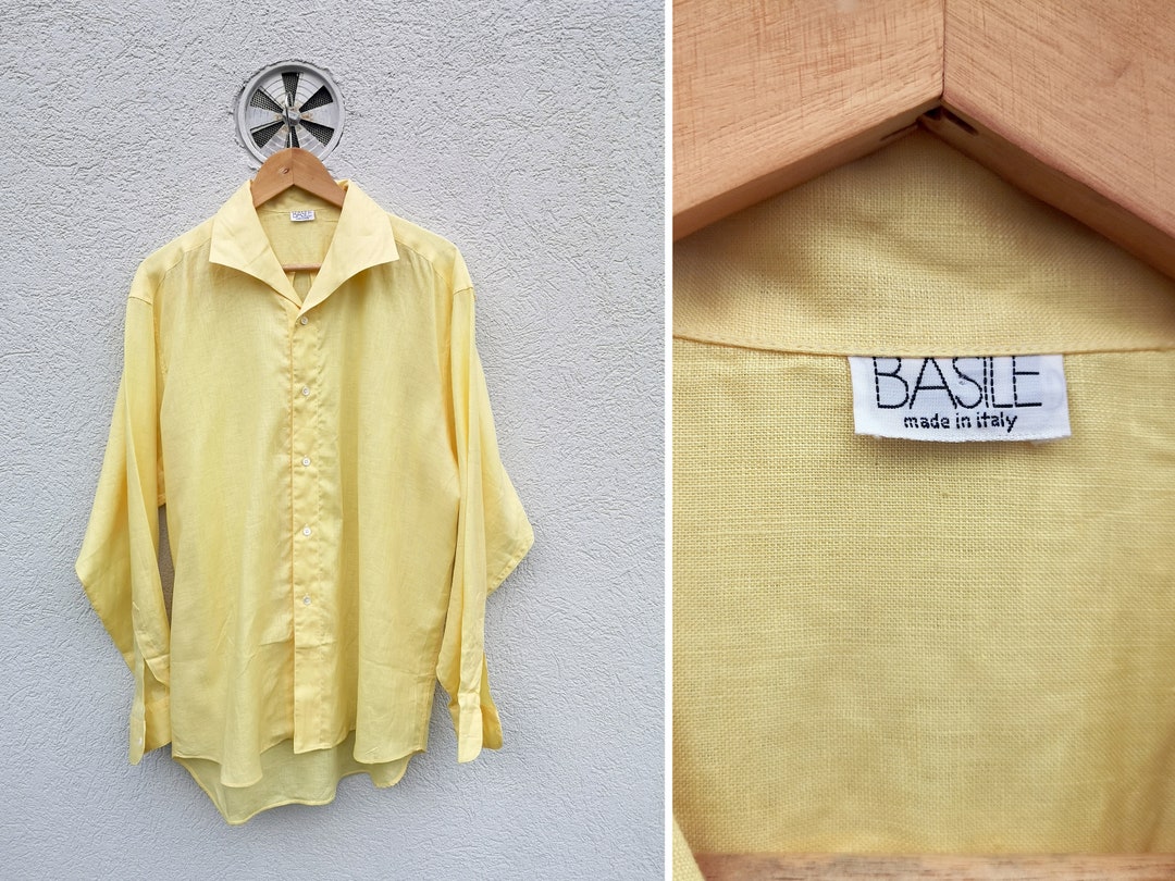 Antonio Basso long sleeve linen shirt, men's XL size unclear white type Vintage Second Hand