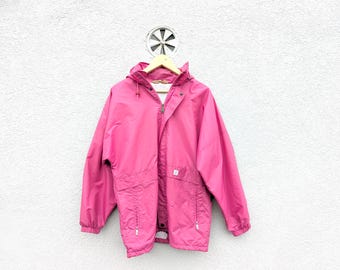 80年代 K-Way ピンク ウィンドブレーカー ナイロン レイン フーディー ジャケット S オーバーサイズ