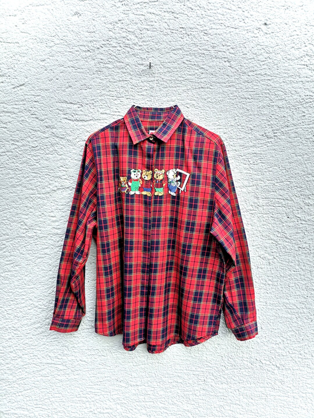 Vintage 90s Check Shirt With Teddy Bear Embroidery , Rave Fashion - Etsy