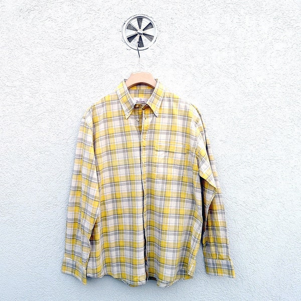 Vintage 80s Renato Balestra  Mens Checkered Shirt  Yellow Grey White Size 18/45 - Grunge Style  Overshirt