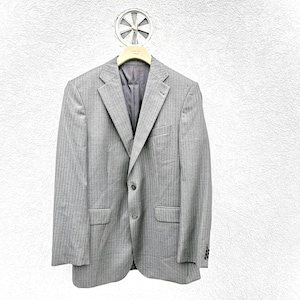 Classic Virgin Wool Blazer – Gray Striped Vintage Formal Suit Jacket