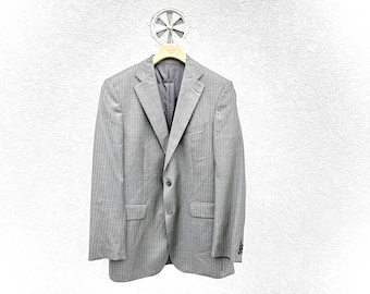 Classic Vintage Gray Striped Virgin Wool Blazer – Men’s Formal Suit Jacket