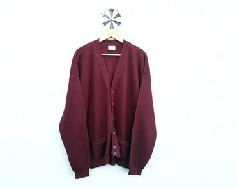 Vintage 80s Oxblood Red Wool Blend  Knit Cardigan - Men's  size XXL/7 - Made in Italy