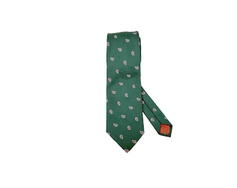 Vintage 70s Pierre Cardin Tie: Green Paisley Polyester Cravat, British Made