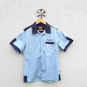 Vintage Meltin&#39; Pot Blue Short Sleeve Workwear Shirt  Medium - American Diner Retro Uniform