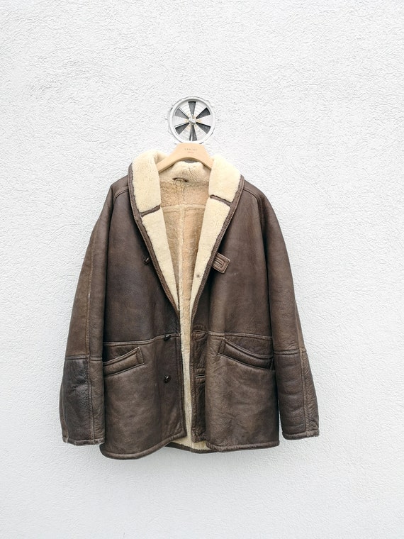 Brown Shearling Coat size 52/Large -  Vintage 80s… - image 3