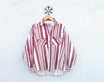 Camisa vintage Carrera listrada em denim, estilo western, para rodeio e cowboy.