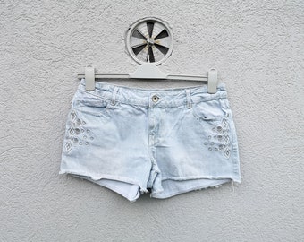 Light Blue Denim Shorts with Embroidery | Women's Booty Short Pants for Festivals