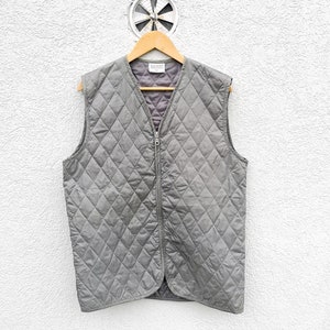 Grey Quilted Vintage Bomber Vest - Mens  Medium ,  Sleeveless  Sport Gilet