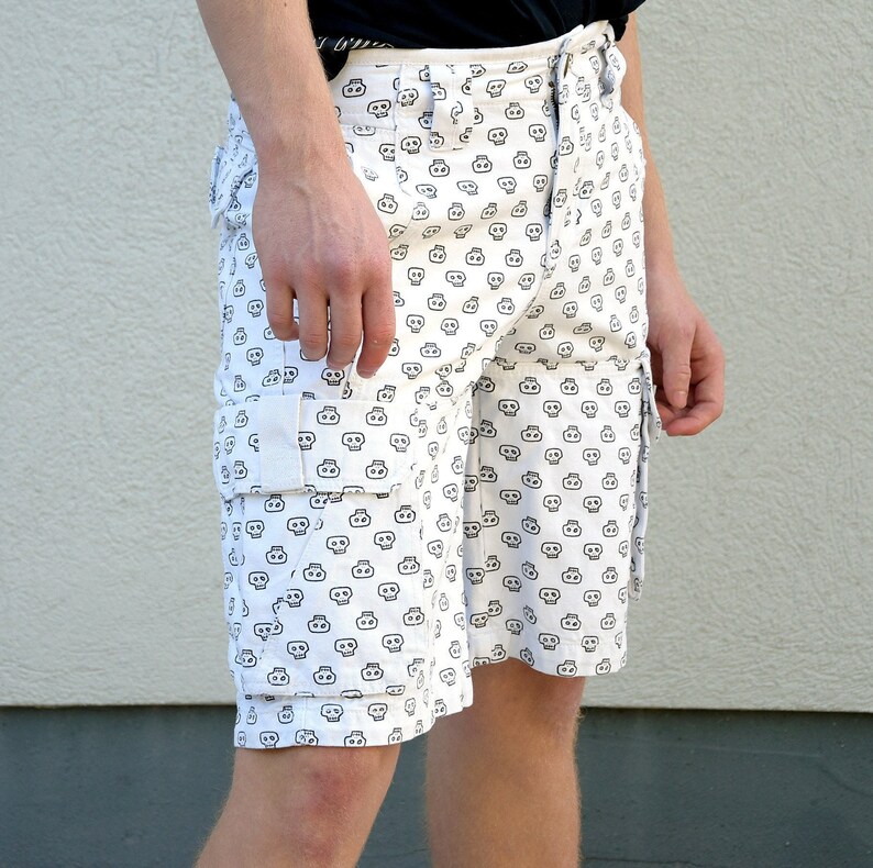 Y2k Utility Shorts Men. Black Skull Denim Shorts .white Jeans Etsy