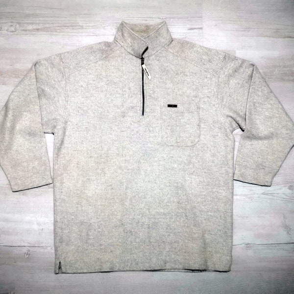 Vintage 90s THINK PINK Alpaca Wool Sweatshirt in Ecru Sand color | 1/4 Zip  Fine Knit Sweater size Large