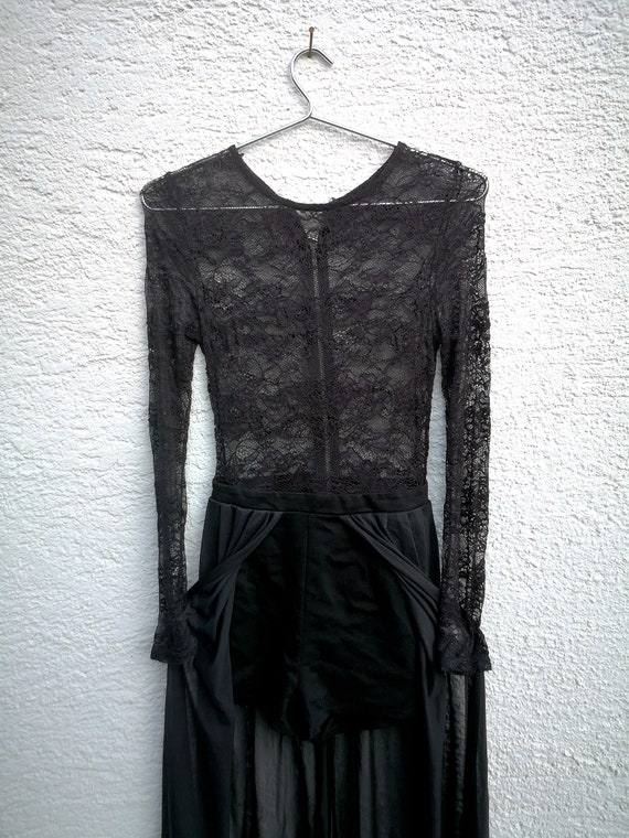 Womens 90s Black Lace Playsuit Gothic Style size … - image 3