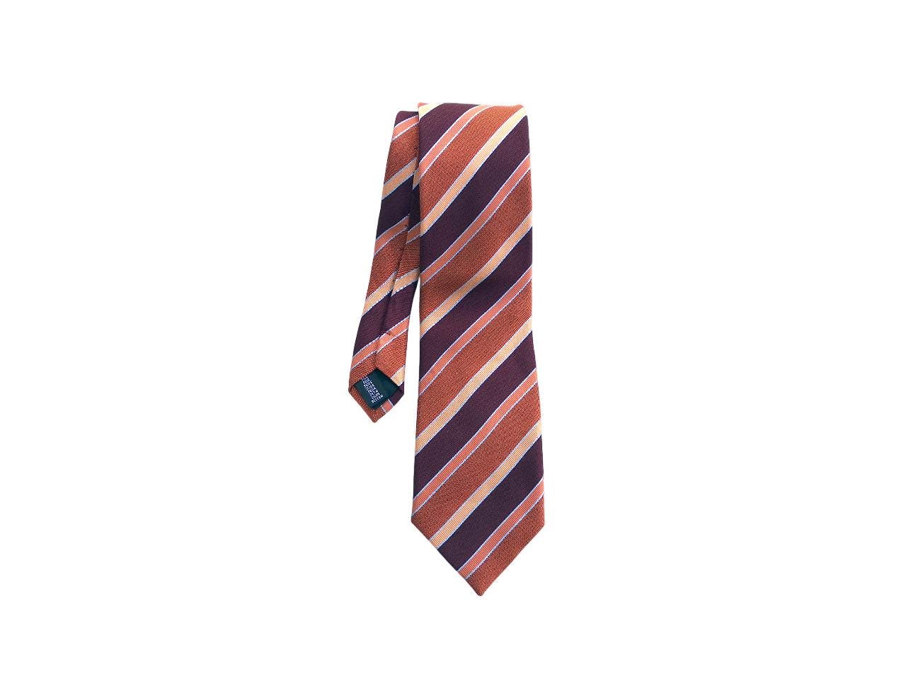 Italian Designer Striped Silk Tie –  Carlo Comberti Vintage Cravat, Brown Earth Tones