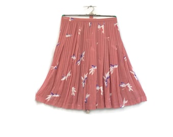 Vintage Pleated  A-line Mid length Skirt with  Floral Pattern