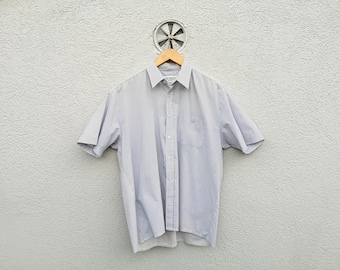 Vintage GIORGIO FELLINI gestreept maritiem herenshirt - groot - nautische stijl, korte mouw, dichtgeknoopt
