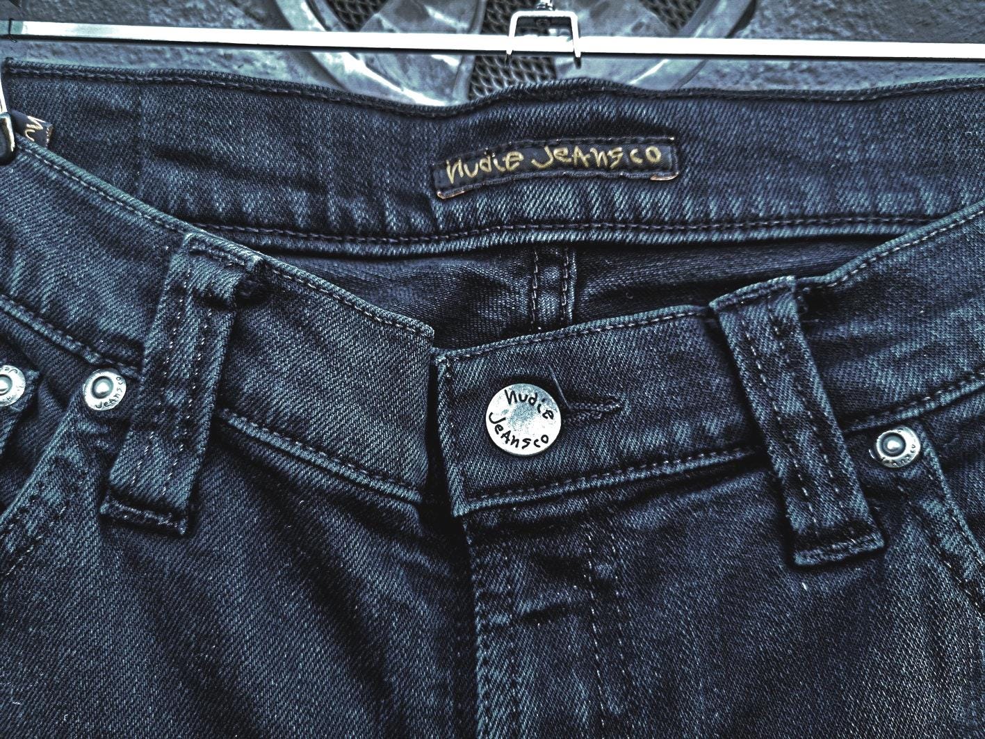 Nudie Skinny Jeans Black Denim W30 L32 Ultra Low Rise Y2K 