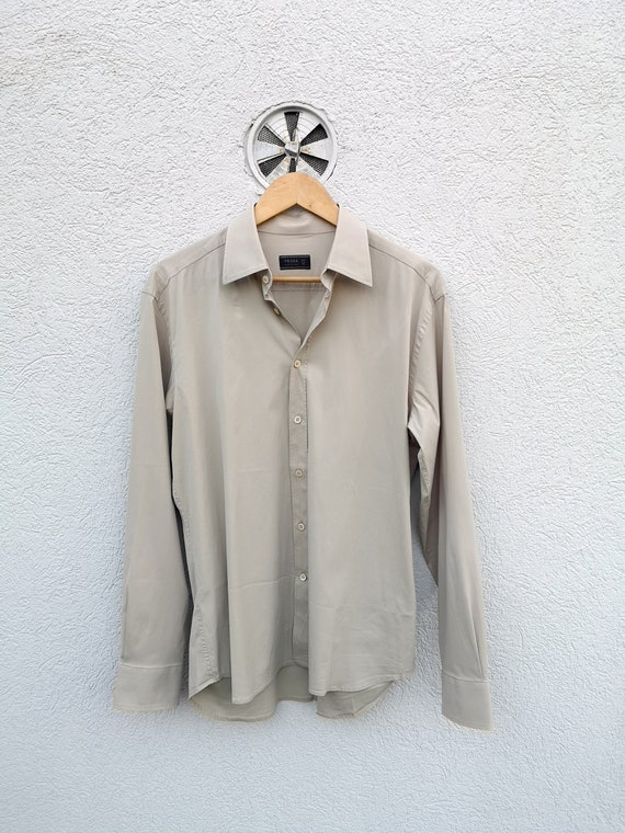 Camisa vintage PRADA beige para hombre talla 41 16. Estilo de ropa de trabajo manga larga corte ajustado elastica fabricada en Italia Etsy Mexico