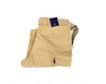 Deadstock Beige Cotton Paratrooper Cargo Pants W36 L34 Wide Leg Military Trousers