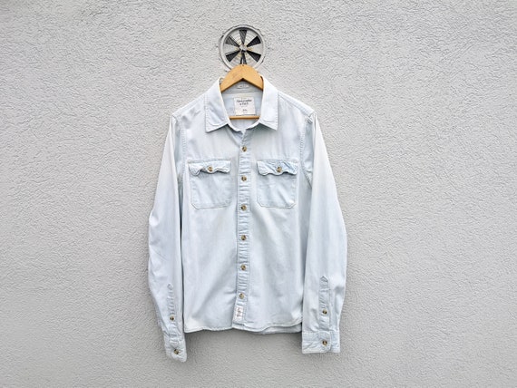 mens bleached denim jean shirt size large | eBay