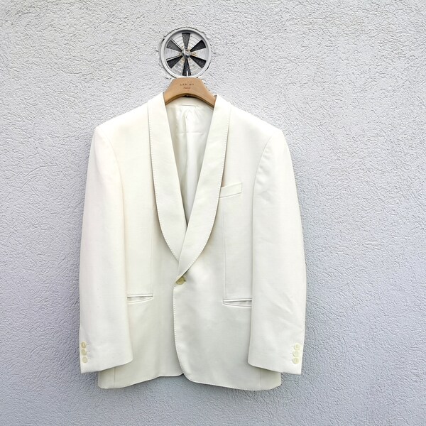 Blazer vintage en laine blanc crème Roy Robson fabriqué en Allemagne de l'Ouest - Costume de mariage pour homme et veste de smoking pour le marié