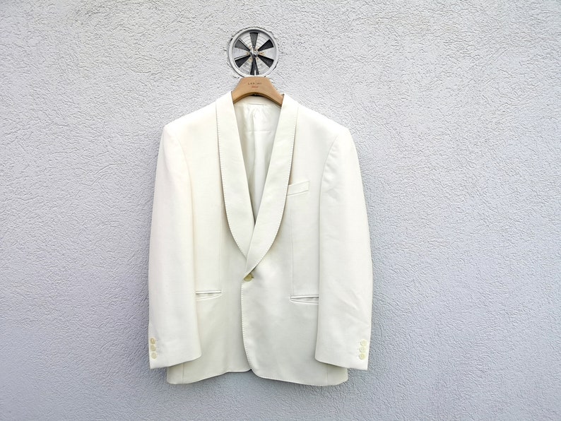 Blazer vintage en laine blanc crème Roy Robson fabriqué en Allemagne de l'Ouest Costume de mariage pour homme et veste de smoking pour le marié image 1