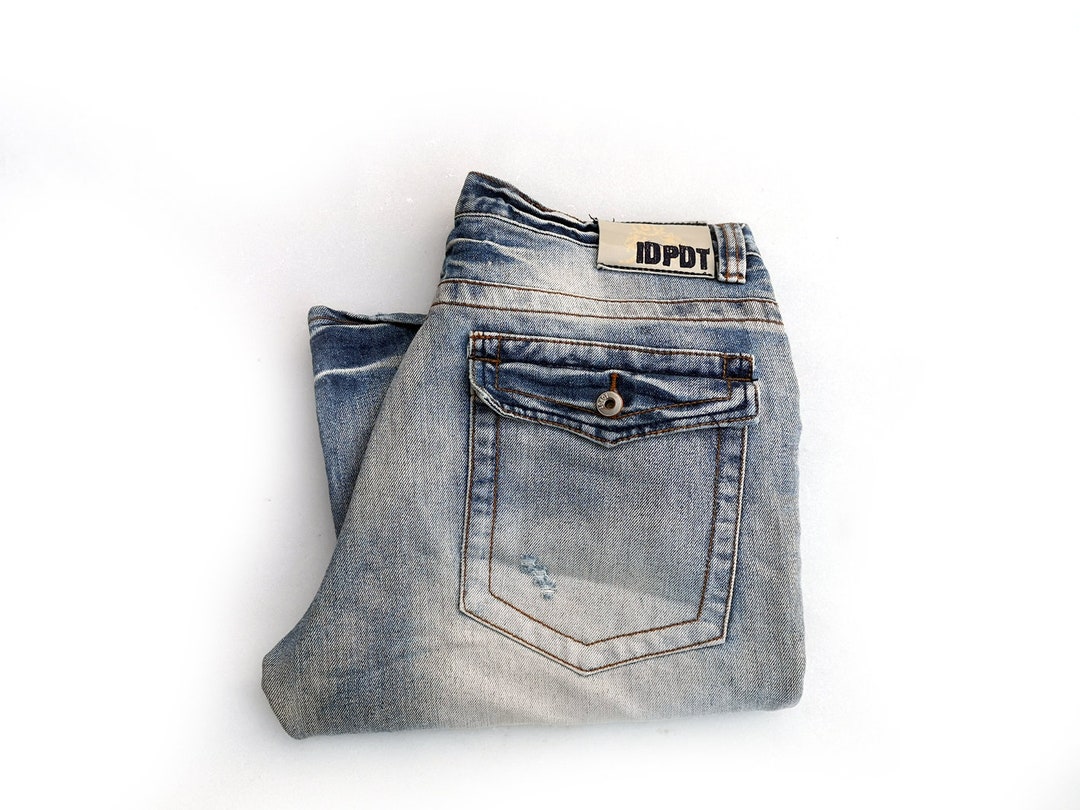 Y2K Bleached Wide Leg Jeans — Distressed Baggy Fit Denim W33 L31 