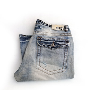 Y2K Bleached Distressed Wide Leg Jeans - Relaxed Fit W33 L31
