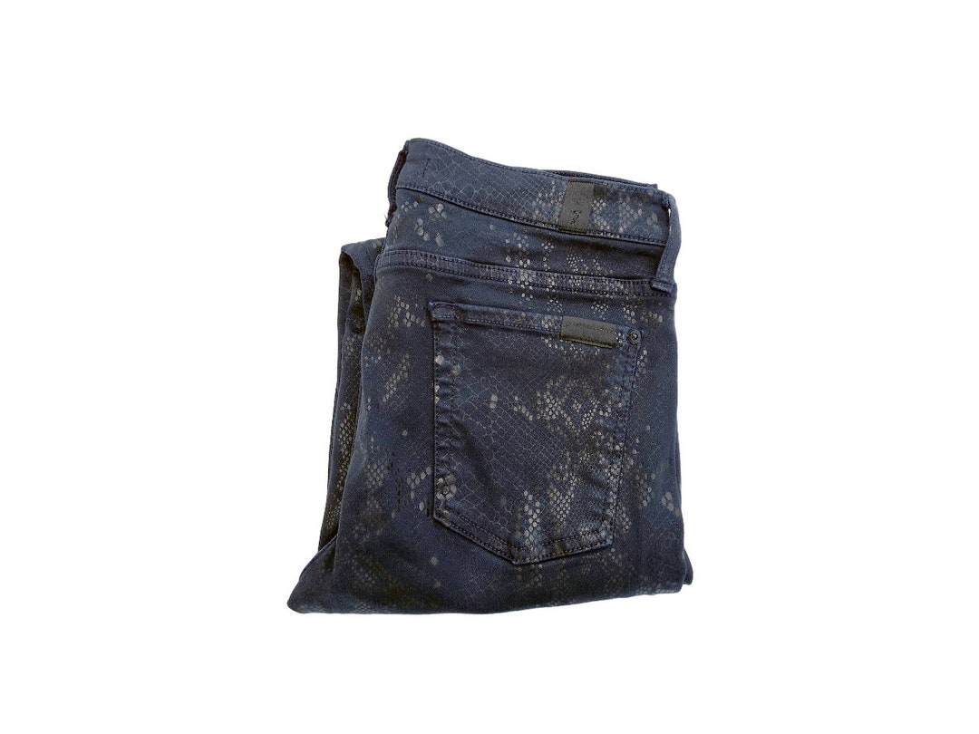 パンツ midas python pattern flare denim Y2K 00s Y2K 7 for All Mankind Python Print Jeans — Blue Snake Skinny Denim