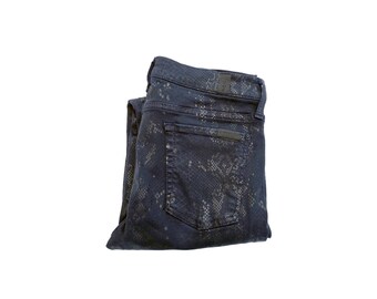 Y2K 7 For All Mankind Python Print Jeans — Blue Snake Skinny Denim, 26/29
