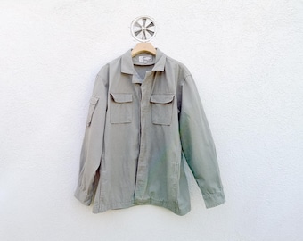 Jaqueta utilitária vintage Le Frog verde militar - estilo militar, tamanho XL, com bolsos cargo.