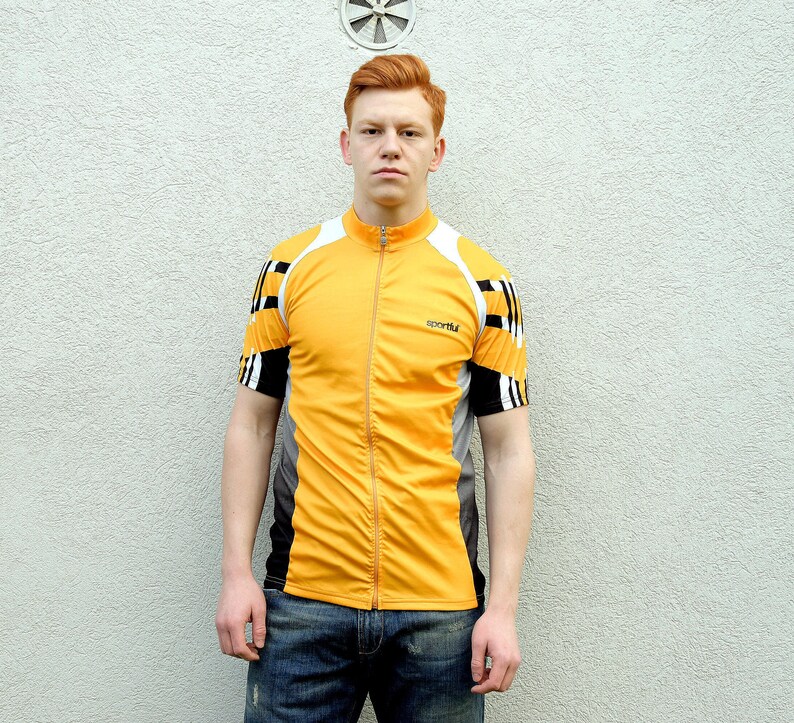 90s Color Block Sport Tshirt Men Cycling Top SPORTFUL Zip Up Rave Tshirt Large