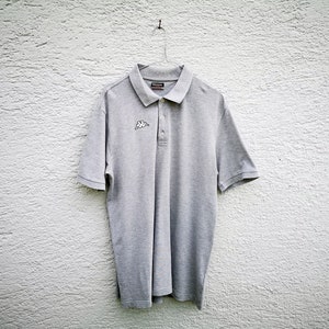 Tamanho XXL Camisa Polo Vintage KAPPA com Logotipo - Camiseta Cinza - Camiseta Esportiva Masculina