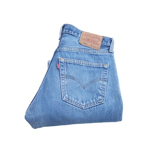 Vintage 90s Levi&#39;s 501  Women’s Blue Stonewashed Denim Tapered Jeans  Made in USA,
