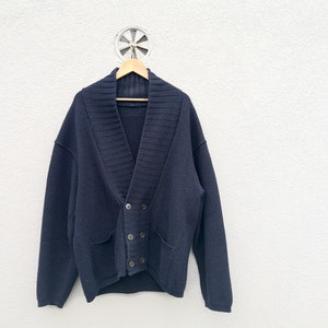 FILA Wool Blend Cardigan | Navy Dark Blue | Preppy Knit Jacket Men&#39;s Large/Extra Large