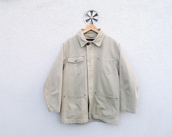 Vintage Timberland Weather Gear Parka – Ecru Beige Canvas Workwear Jacket, Men’s Small