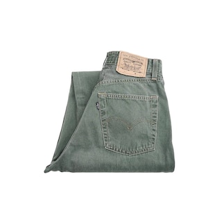 Rare 1990s Levi&#39;s 901 Green Jeans, Button Fly Vintage Denim Made in Italy