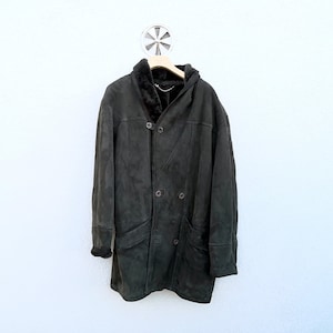 Manteau en peau de mouton retournée vintage des années 80 pour homme - pardessus en peau de mouton véritable - fourrure d'agneau véritable - manteau d'hiver en cuir suédé pour lui