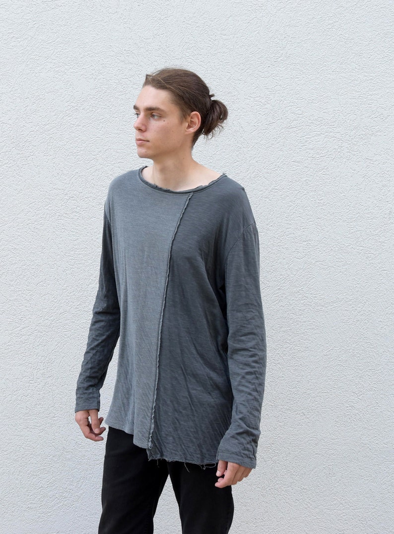 Dual Tone Crushed Cotton Sport Sweatshirt Asymmetrical Sweatshirt Menswear Men Fashion Gift for Him,size S to L Men/'s Oversized Sweatshirt