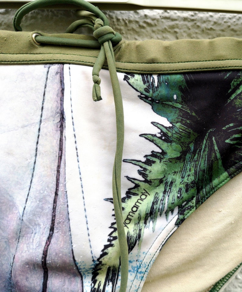 Mens Swim Briefs Retro Swimwear Beach Trunks Swimwear Beachwear size Large L Vintage Patterened Men Swim Trunks