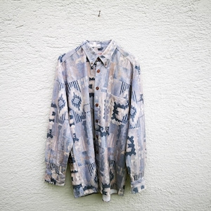 Vintage Jupiter Aztec Pattern Shirt - Medium, Mehrfarbig, Langarm, Hipster Overshirt mit Button-Down-Muster